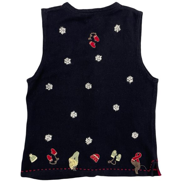 Vintage Snowflake Sweater Vest V Neck Button Knit Vest Winter Theme Size Medium - Picture 2 of 4